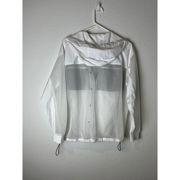 DKNY Sport Jacket Womens Small White Gray Mesh Hooded Windbreaker Lightweight - Picture 5 of 7
